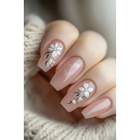 10 Trendy Floral Nail Ideas | Light Botanical Square Nails