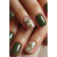 Leafy Green and Flower Nail Trends | Light Botanical Square Nails