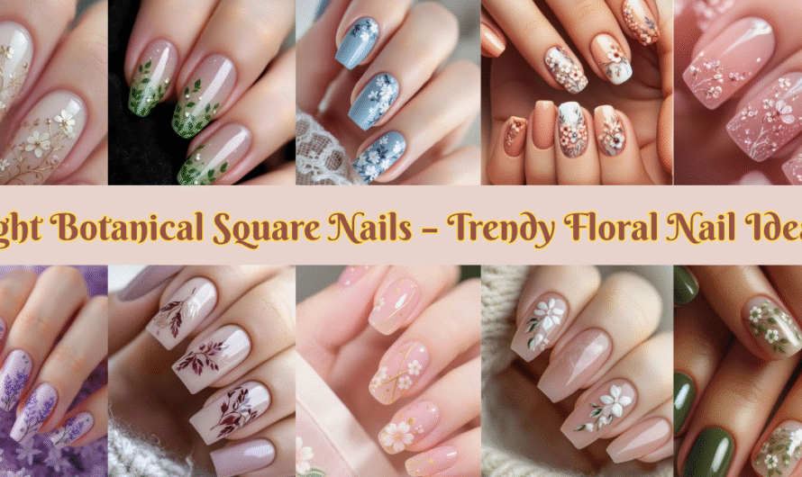 Light Botanical Square Nails – Trendy Floral Nail Ideas