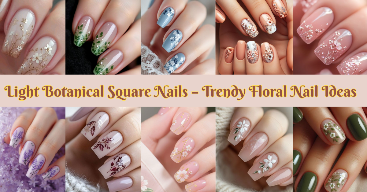 Light Botanical Square Nails – Trendy Floral Nail Ideas