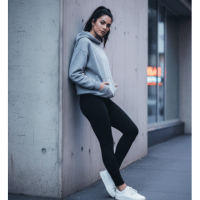 athleisure leggings hoodie outfit | white sneakers outfit ideas