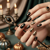 black and gold glam | halloween nails