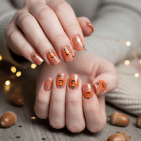 glitter pumpkins and stars | halloween nails