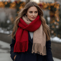 layered winter scarves red and beige | cute and cozy christmas accessories ideas